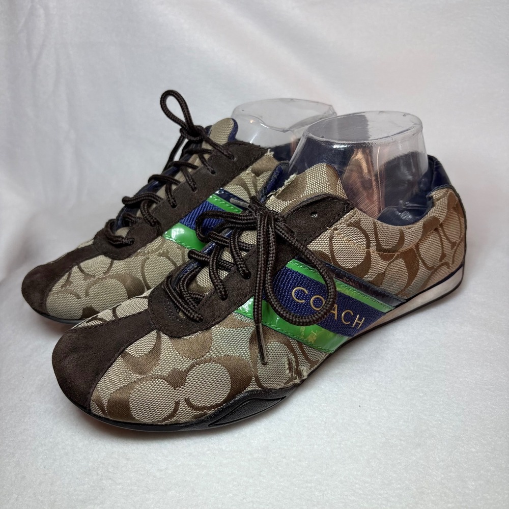 Coach Jayme Signature Jacquard Sneakers Brown Green Blue Womens 7.5 M